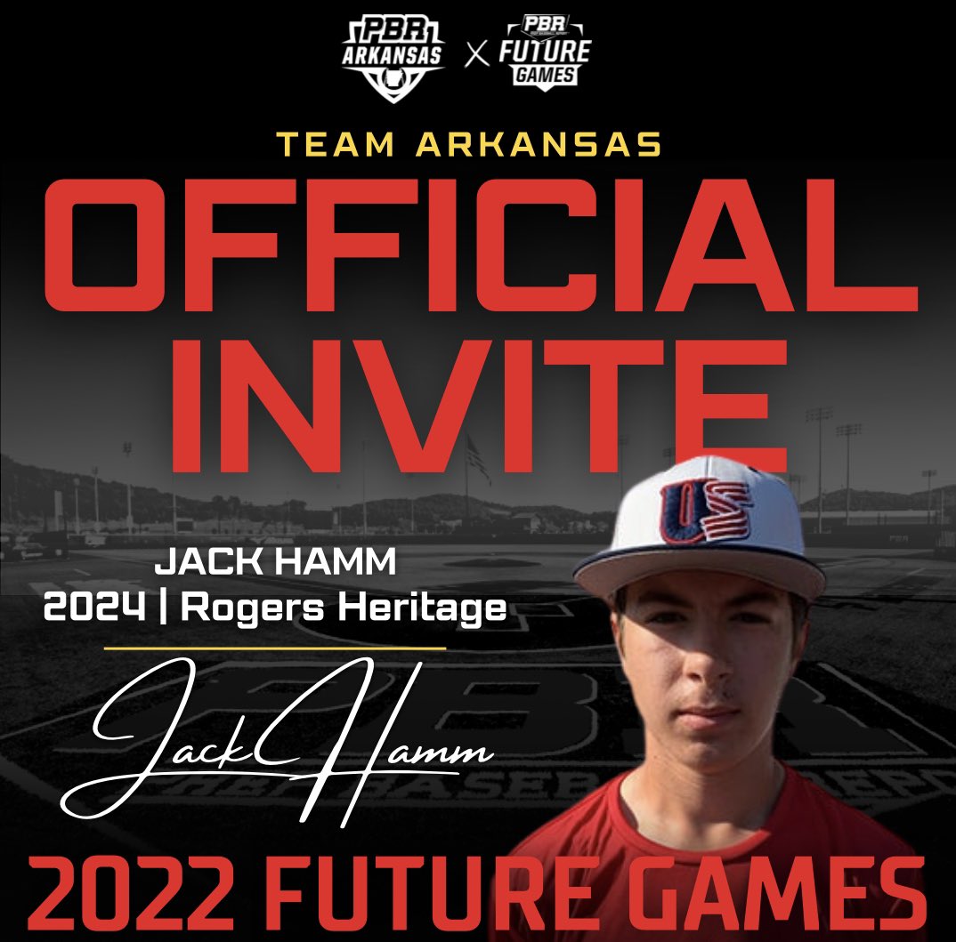 PrepBaseballAR's tweet photo. We are excited to announce our roster representing #TeamArkansas at the 2022 #FutureGames 

3B/SS, Jack Hamm (Rogers Heritage, 2024) 

@hamm2024 
@RogersHeritage 

👤PROFILE: https://t.co/NW6LEhG8Ke https://t.co/B1EXXA9Zna