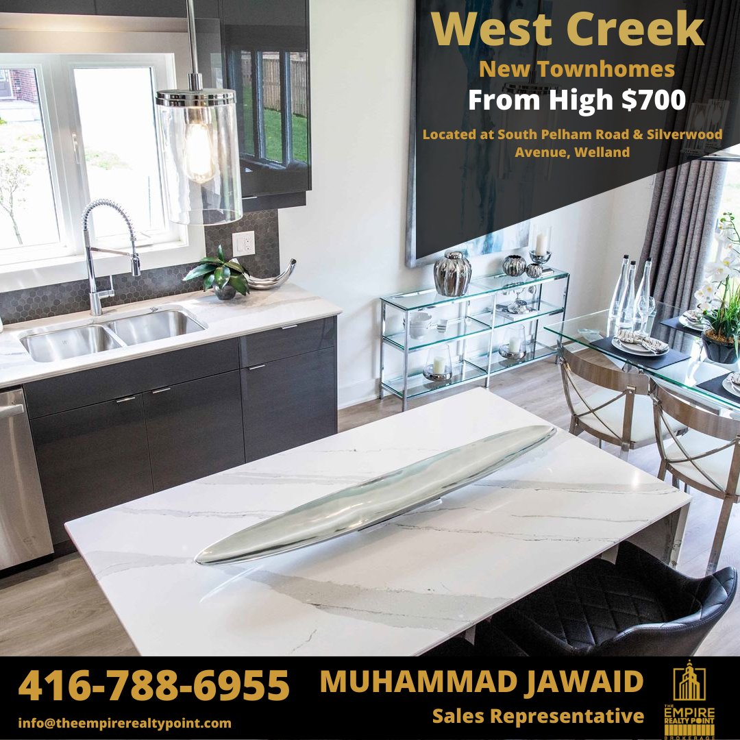 MJawaid24's tweet photo. West Creek New Townhomes
From High $700 || Welland
#DreamHome #HomeBuyers #GetYourHome #condosforsale #Apartmentforsale #newproject #brampton  #toronto #torontoreaestate #torontocanada #singledettached #homedecor #homeinspiration #newhomes #Hamilton #welland #niagarafalls https://t.co/xDqlZAKToa