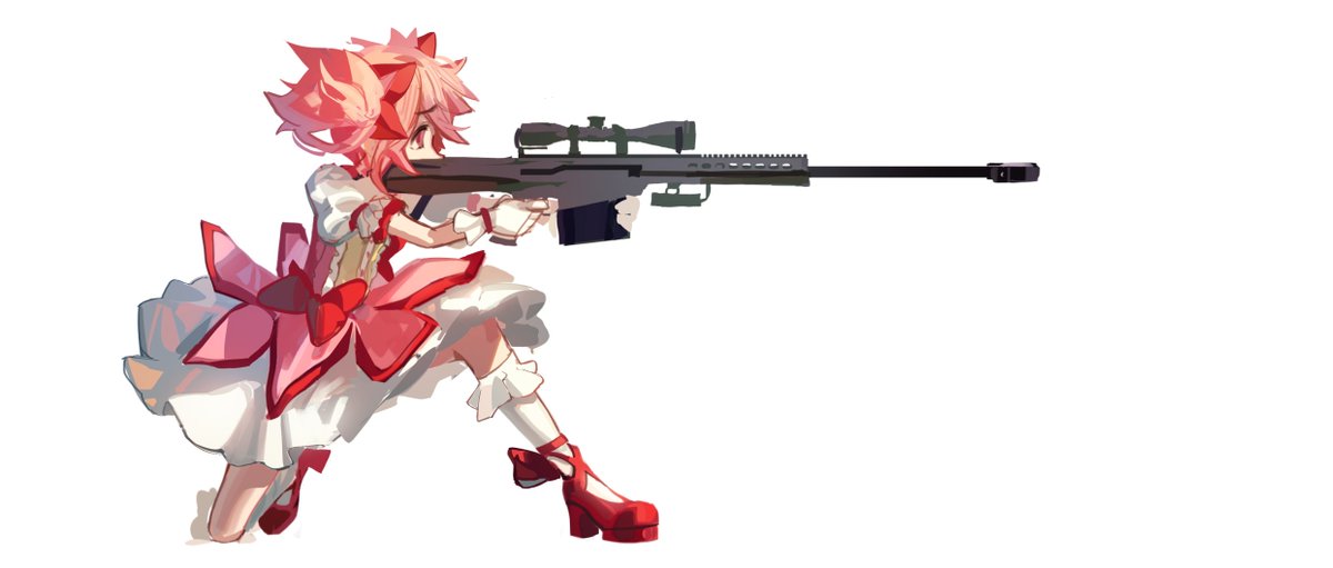 kaname madoka 1girl solo weapon pink hair gloves gun rifle  illustration images