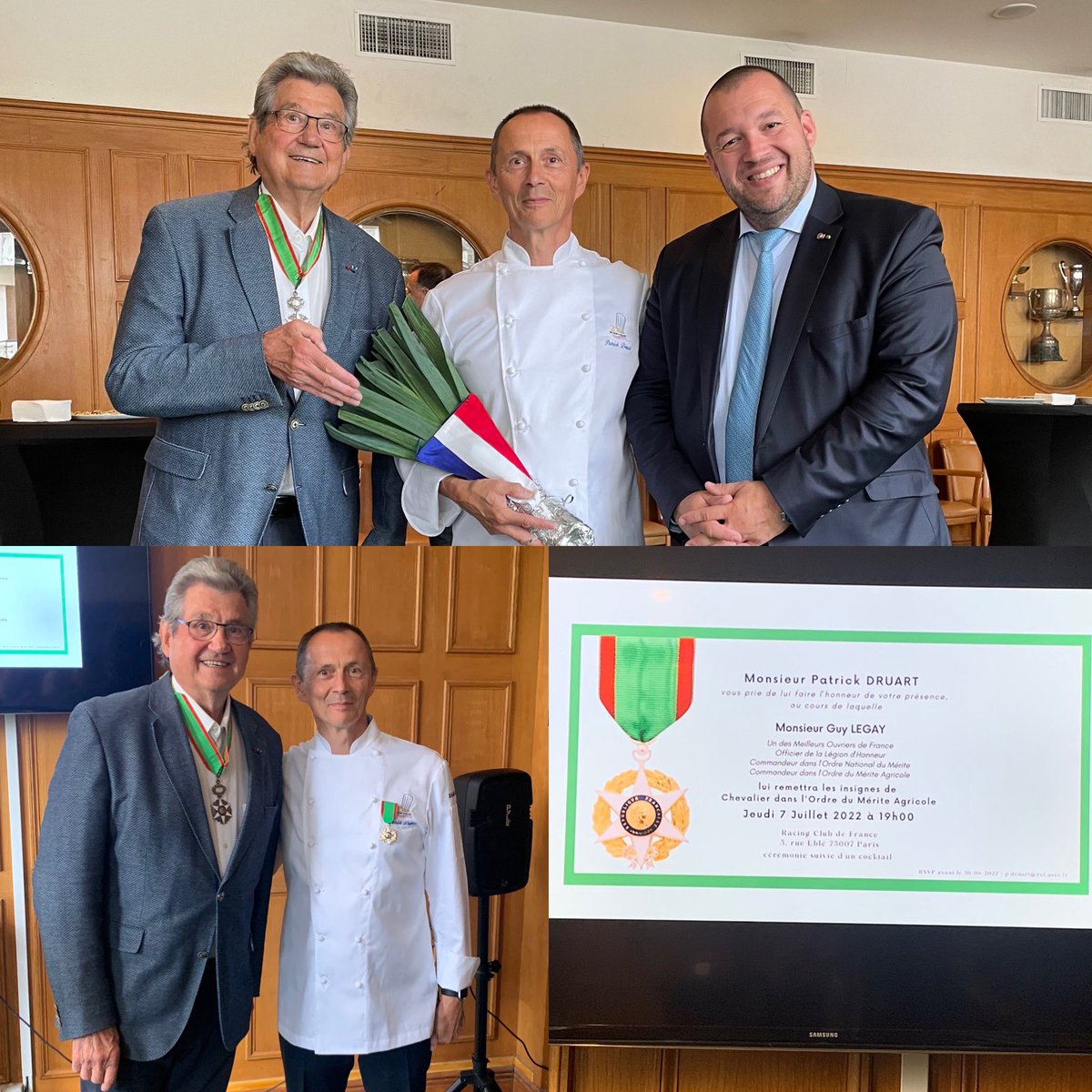 ggomez_chef's tweet photo. Félicitations à l’ami Patrick Druart qui a reçu ce soir des mains de Guy Legay les insignes de Chevalier du Mérite Agricole. #félicitations #mériteagricole #patrickdruart #noschefsontdutalent #guillaumegomez #guillaumegomezpageofficielle https://t.co/hh3Py17bu9