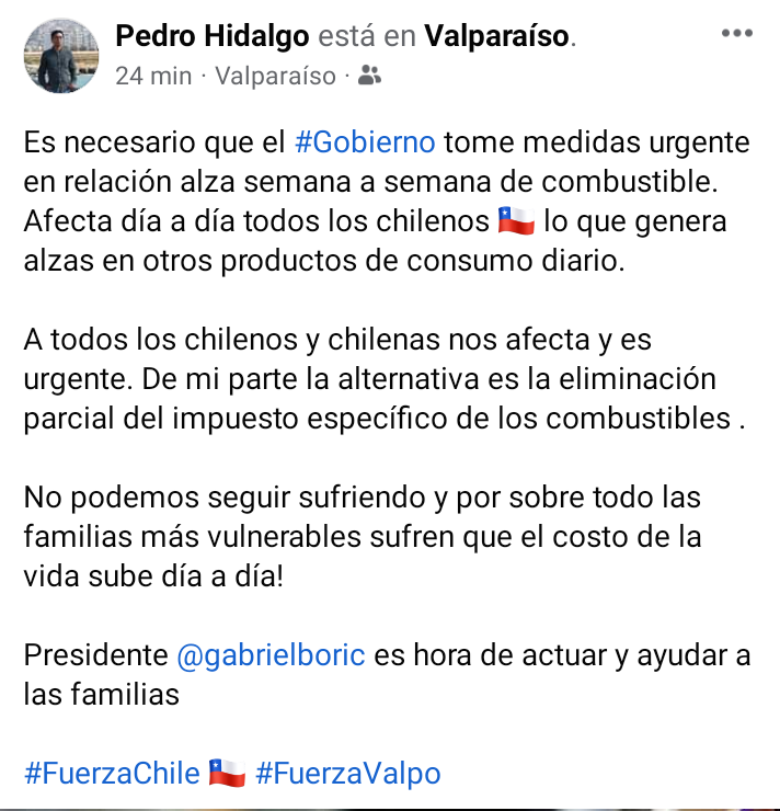 phidalgovalpo's tweet photo. Es necesario que el @GobiernodeChile y pdte @gabrielboric se ponga las pilas 🪫 con los chilenos y chilenas 🇨🇱 semana a semana alza en combustible lo que genera alzas en otros productos. #Urgente eliminar parcialmente #ImpuestoEspecífico a los #Combustible Es insostenible! https://t.co/YemEFo1fvj