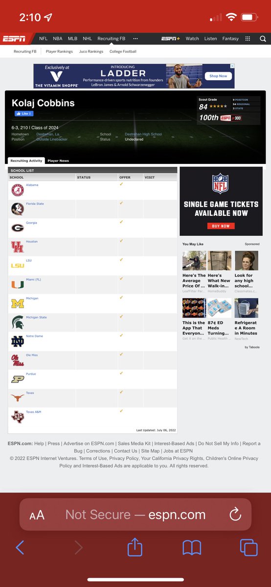 Blessed to be ranked 4⭐️ on ESPN <a href="/espn/">ESPN</a> <a href="/ProspectOffer/">Top Prospects & Offers</a> <a href="/DestrehanR/">DESTREHAN HIGH SCHOOL FOOTBALL RECRUITING</a>