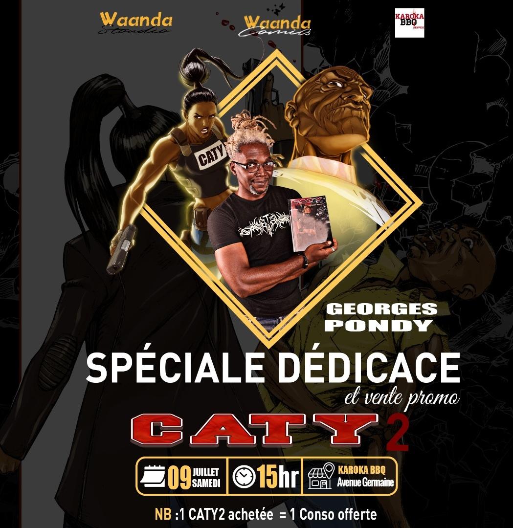Karoka237's tweet photo. TIC TAC... Jj-2! SAMEDI À PARTIR DE 15H, @pondygeorges2 
infographiste, illustrateur et auteur de BD en collaboration avec @WaandaComics &amp; @WaandaStoudio dédicace sa BD: "CATY2".
Venez nombreux découvrir ce talent exceptionnel de notre 237 😎
#karoka237 
#CATY2
#BD237
#camburger https://t.co/V8XTsN9Y7M
