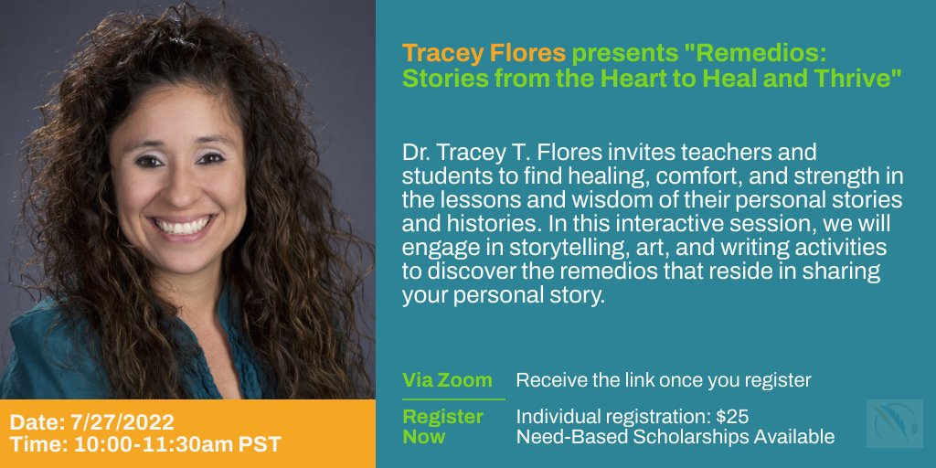 WRITE_Center's tweet photo. Join us July 27 as Tracey Flores (@traceyhabla) wraps up our summer learning series with her webinar, "Remedios: Stories from the Heart to Heal and Thrive!" The webinar will be followed by a Q & A session. Don't miss out! ➡️Register here: https://t.co/Q4AdqWnPrK https://t.co/ice5DQSTmx