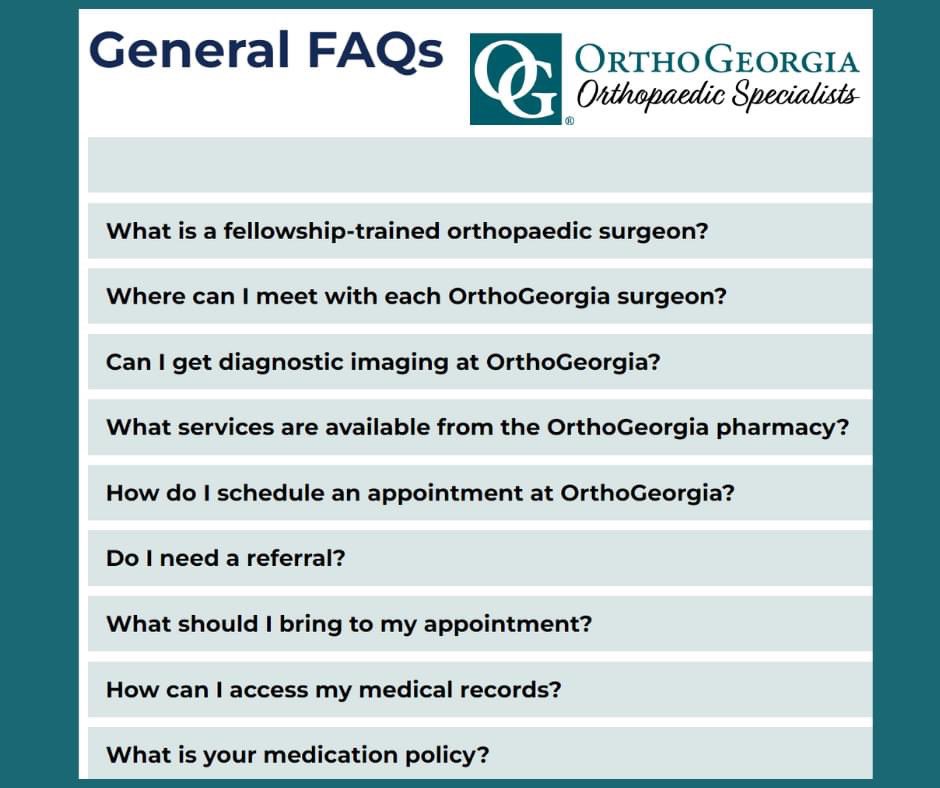We've recently added a Frequently Asked Questions page on our website to provide easily accessible answers to some of your most common questions! 

orthoga.org/patient-info/f…

#orthopaedics #orthopedics #orthopedicspecialist #FAQ #orthopedicsurgeon