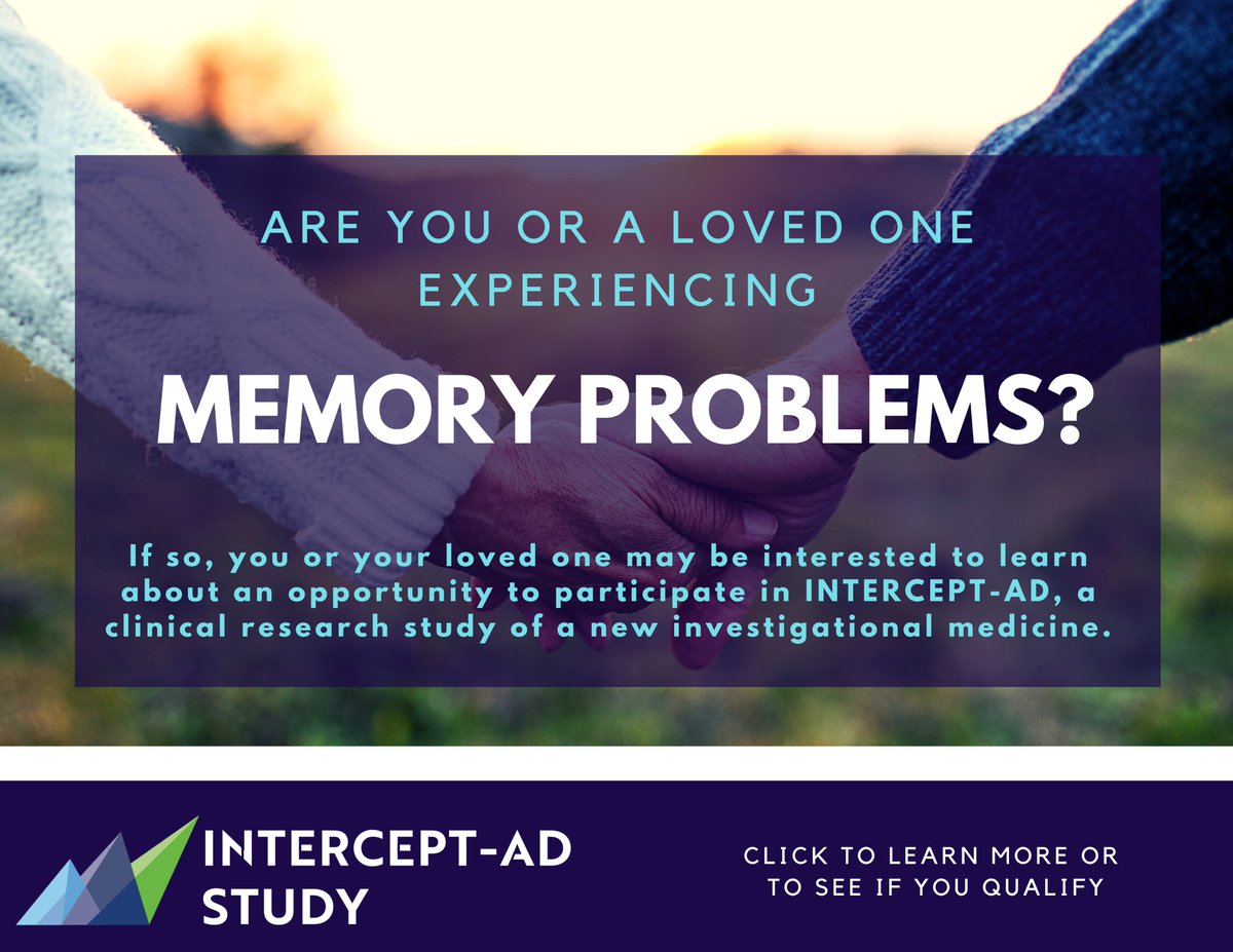 Interceptstudy's tweet photo. Experiencing memory loss? 
By participating in a clinical study, you or your loved one can help to reshape Alzheimer’s treatment, helping scientists better understand how it affects the brain. 
LEARN MORE: https://t.co/3qfMEbDJcn
#alzheimers #endalz https://t.co/K1CN0jIZvF