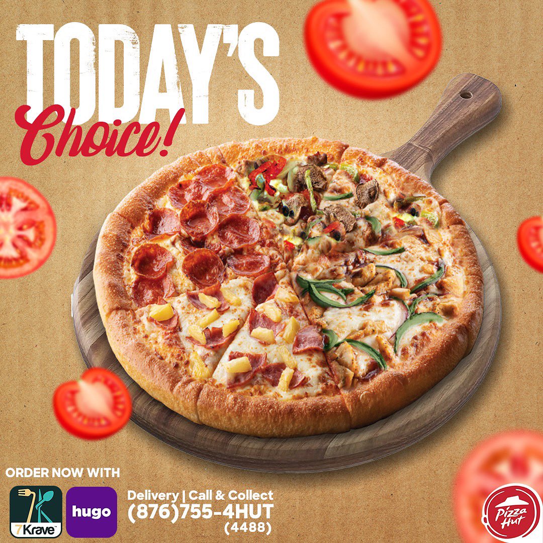 PizzaHutJm's tweet photo. Why choose when you can have the #Amazing4! 😍
#PizzaHutJa #BestOfBoth #PizzaHutJamaica #Hungry #TheHut #PizzaMe #ForTheLoveofPizza #DeliciouslyFantastic https://t.co/3niPSjaJjz