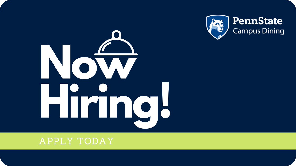 Penn State Campus Dining (@pennstatedining) on Twitter photo We're looking for great team members to join our growing University Park dining team. 🍴 Want to learn more? Stop by Findlay Commons in East Halls next Thursday, July 14th from 10 a.m. to 7 p.m. (parking is available at the East Parking Deck) Questions: pennstatedining@psu.edu We're looking for great team members to join our growing University Park dining team. 🍴 Want to learn more? Stop by Findlay Commons in East Halls next Thursday, July 14th from 10 a.m. to 7 p.m. (parking is available at the East Parking Deck) Questions: pennstatedining@psu.edu