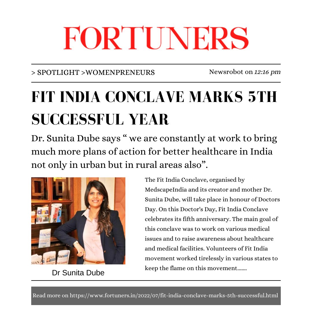 DrSunitaDube1's tweet photo. Fit India Conclave 2022 has been covered by News Channel Fortuners 📰.
@FortunersMag
To read more, check the link👇🏻:
https://t.co/GiujbHFmKA…
#fitindiaconclave2022 #fitindia #healthcare #fortunersnews #doctorsdaycelebration #wedoctors #drsunitadube #medscapeindia https://t.co/YajHfcf002