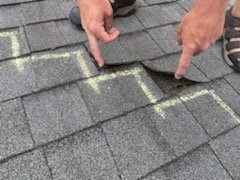StorlaKenneth's tweet photo. I hate that I have This is what @StateFarm says "is normal wear and tear on a roof and the fact it happened during an actual storm where I got rain/hail damage is perfectly normal.  3 contractors found over 60 areas of damage and the claim was denied except 200 of trvial dollar. https://t.co/QoyCy3ozXA