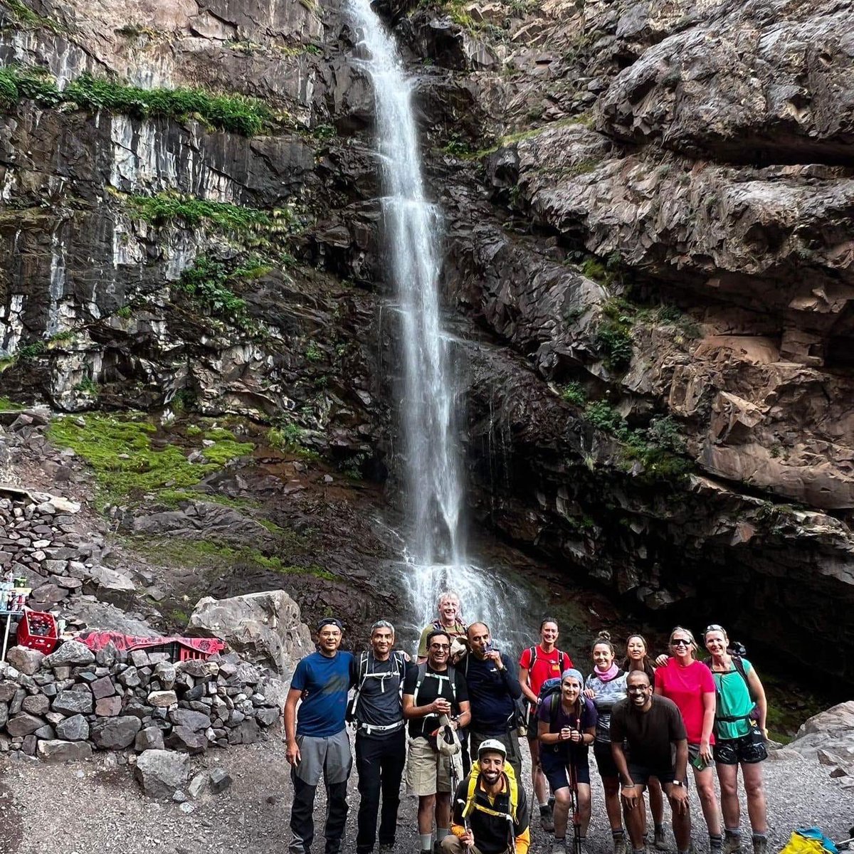 Toubkal &amp; the Atlas Mountains Day 2 - 07.07.22 14km

Tamsoult refuge 2250m  ascending via the Cascade d’lrhouidene.

1400m of ascent which took the group over the  Aguelzim pass at 3650m. 🏔🇲🇦

Descending down to Mouflons refuge at 3207m, their home for the next 3 nights.