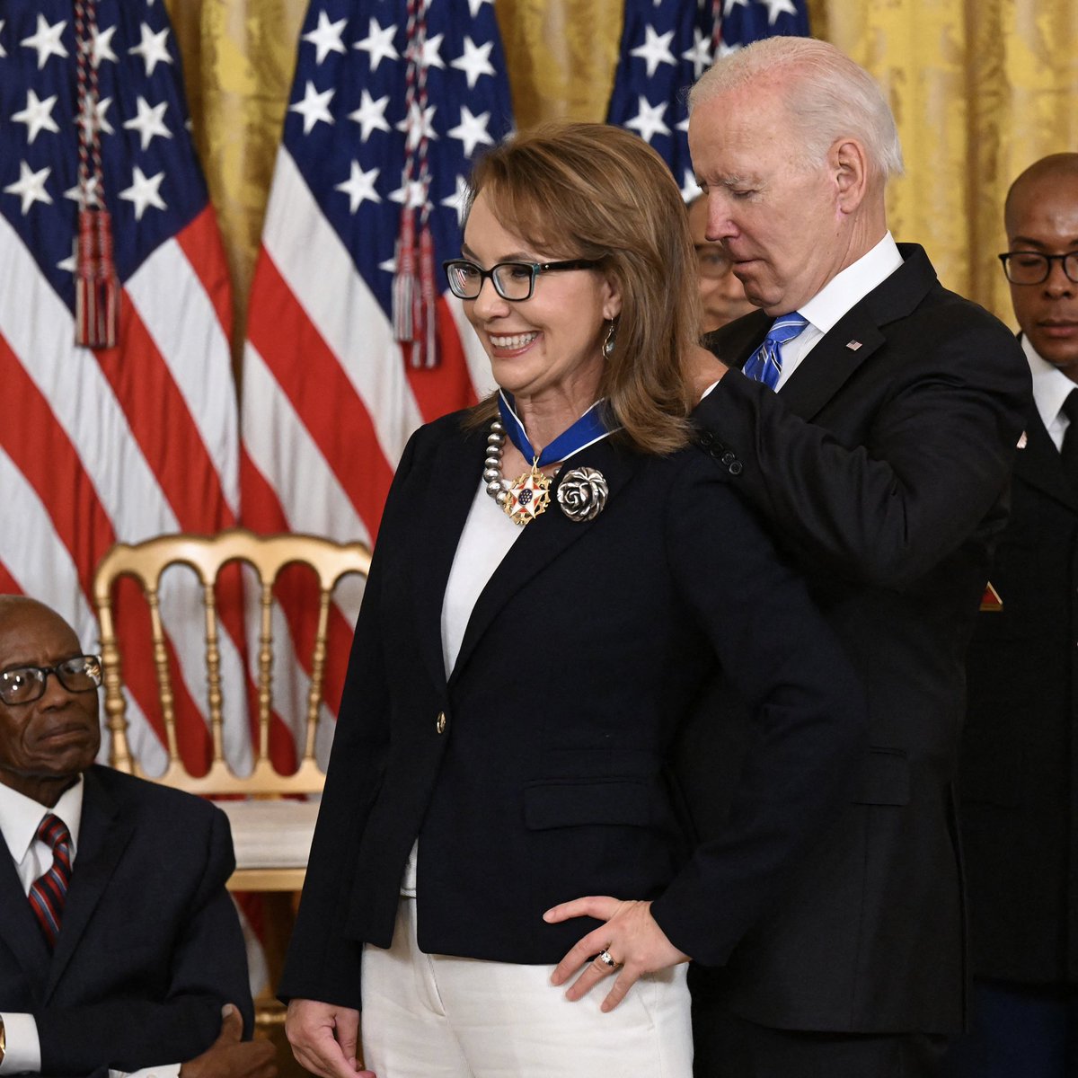 GabbyGiffords's tweet photo. It’s the honor of a lifetime to receive the Presidential Medal of Freedom today. 

I’ve oriented my life around public service. I’m so grateful to be recognized today by @POTUS along with my friend Senator John McCain and so many other accomplished individuals. https://t.co/sKeJ3BXhrV