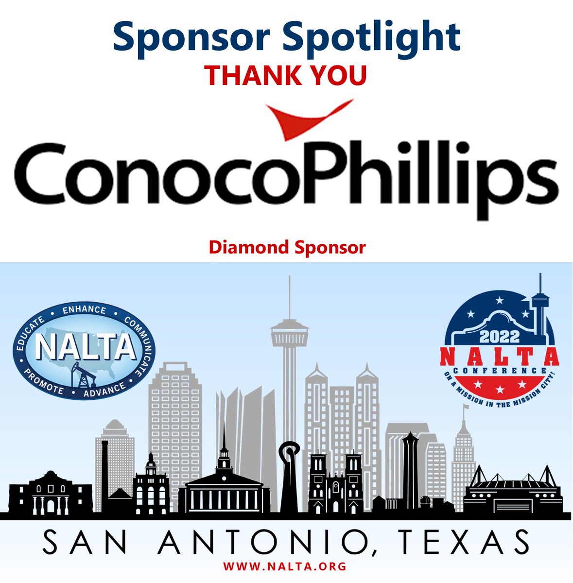 NALTA would like to thank <a href="/conocophillips/">ConocoPhillips</a> for their sponsorship of our 2022 NALTA Conference. We appreciate the financial support provided by all our sponsors. For a complete listing, please visit: nalta.org/conference/spo…. 

#nalta22satx