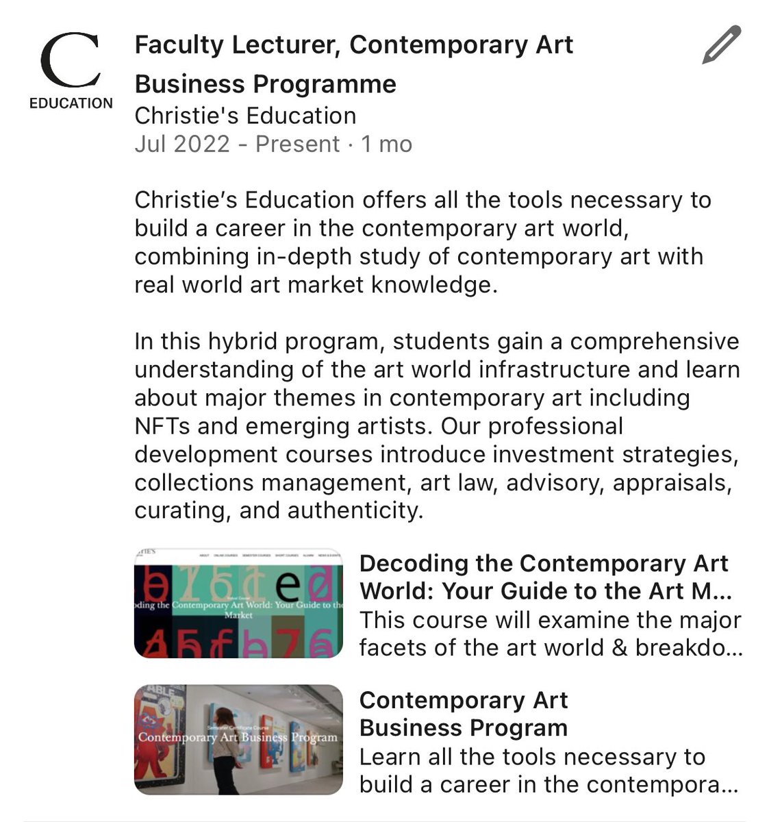 Rebecca Taylor FRSA (@rebeccataylorny) on Twitter photo I’m delighted to share that—in addition to my strategic consultancy—I'll be teaching in the 'Contemporary Art Business Programme' at <a href="/ChristiesEdu/">Christie's Education</a>.
I'm excited to return to the classroom & share some of the knowledge/insights I've gained during my two decades plus in the arts. I’m delighted to share that—in addition to my strategic consultancy—I'll be teaching in the 'Contemporary Art Business Programme' at <a href="/ChristiesEdu/">Christie's Education</a>.
I'm excited to return to the classroom & share some of the knowledge/insights I've gained during my two decades plus in the arts.