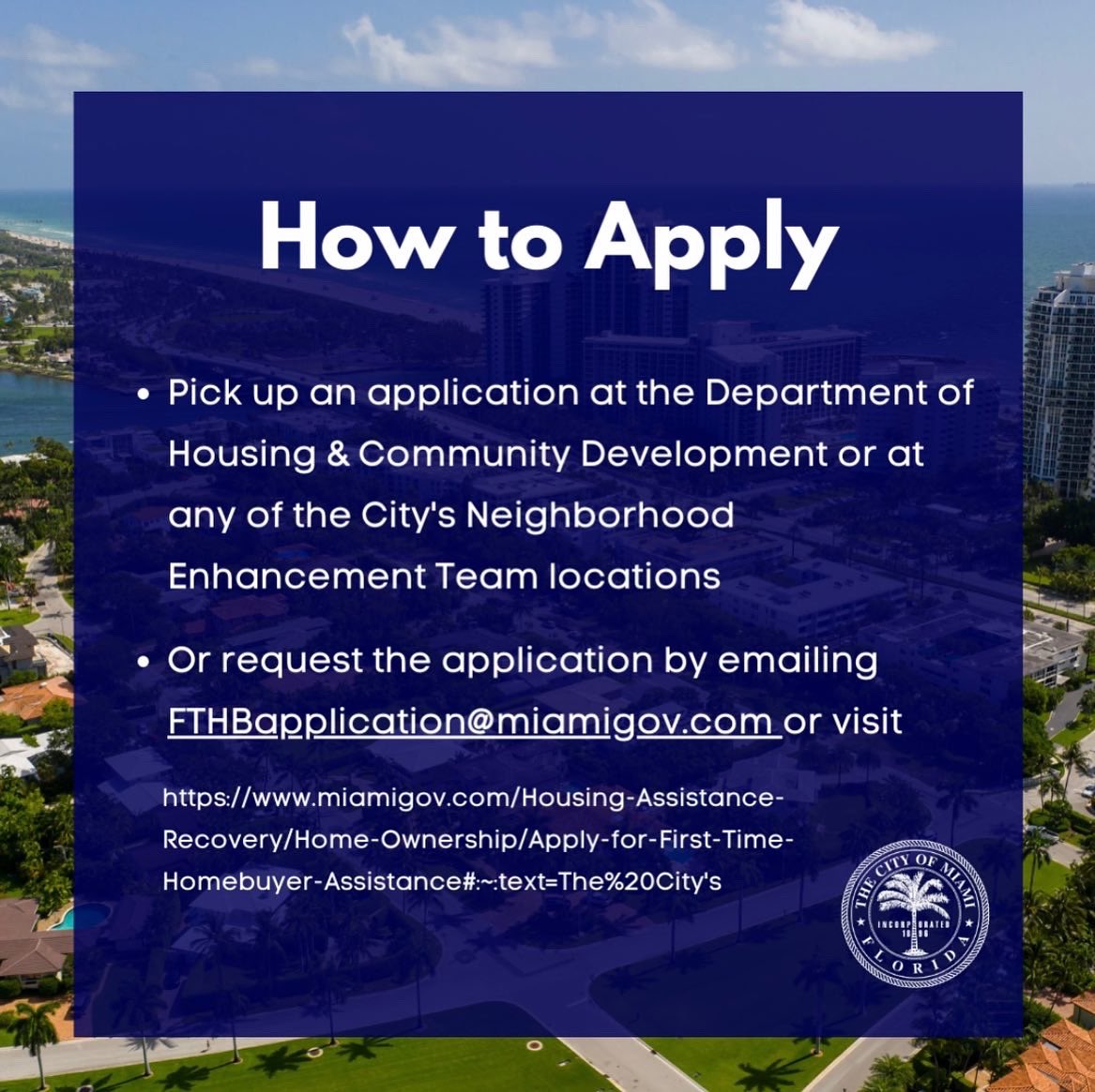 For Miamians looking to buy their first home, please apply to the First-Time Homebuyers Program. 

The <a href="/CityofMiami/">City of Miami</a> is providing interest-free loans to make buying your first home more accessible #MiamiForEveryone