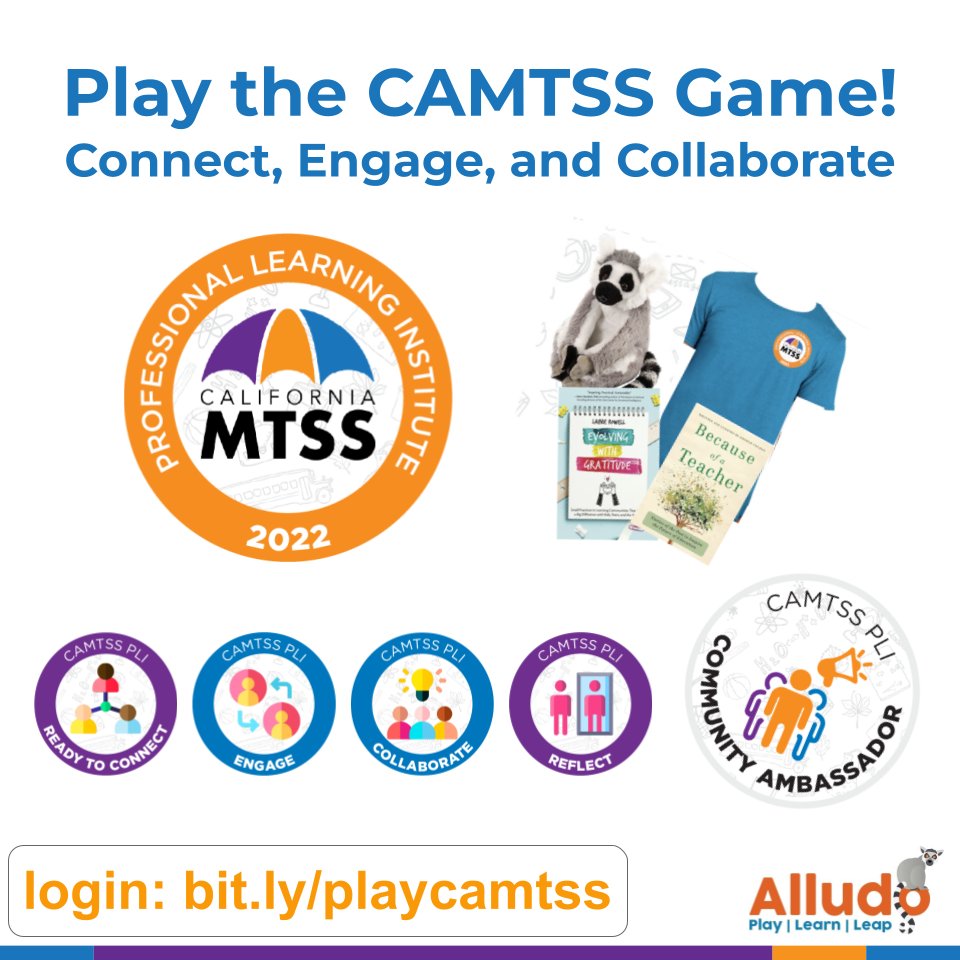 Earning points and badges in the PLI game is a great way to engage and connect with other #CAMTSS attendees. Not to mention, there are PRIZES!!!
Download the PLI app here and join the game: 
Go to 👉bit.ly/playcamtss 
<a href="/OCDeptofEd/">OCDE</a> <a href="/AlludoPlay/">Alludo</a>