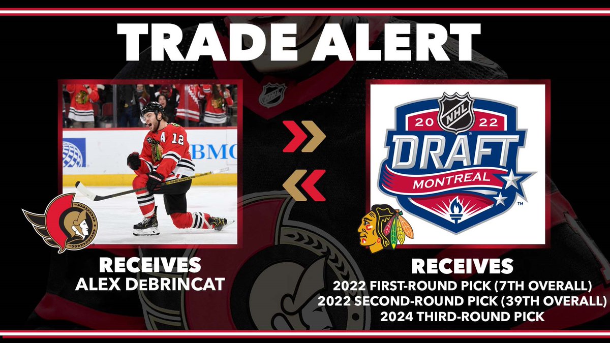 Welcome to the Nation's Capital, Alex! #Sens acquire forward Alex DeBrincat from @NHLBlackhawks in exchange for three draft picks: ottsens.com/3RbQpoJ