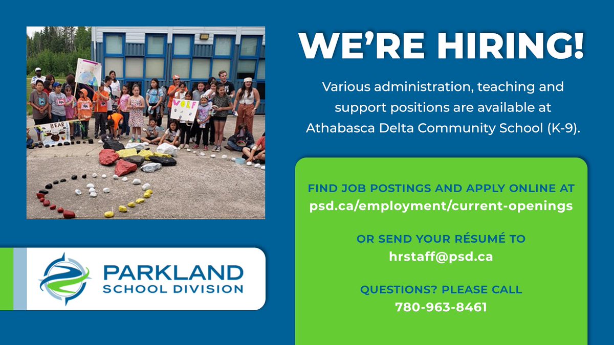 #PSD70 is #nowhiring for admin, #teaching &amp; support positions at Athabasca Delta Community School in #FortChip! Be part of a dynamic and progressive school authority while enjoying life in a close-knit #northernalberta community. Apply now: psd.ca/employment/cur… #abed #ymm