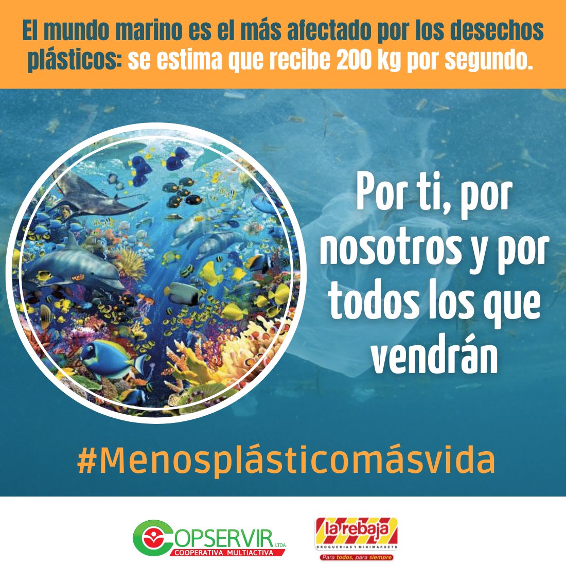 copservir's tweet photo. Se estima que gran mayoría de plástico va directo a los océanos y afecta al mundo marino, es responsabilidad de todos cuidar el planeta y no arrojar basura. Te invitamos a tomar conciencia porque cuidar el agua, es también cuidar la vida. #Recogelosdesechos #Cuidaelagua #MundoMar https://t.co/CrZ03LTS6W