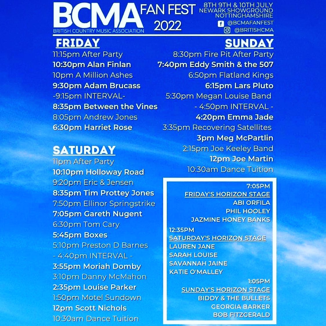 An awesome line up this weekend! 

<a href="/BritishCMA/">BCMA - Official</a> Fan Fest 🏕

Tickets available here 🎫

seetickets.com/event/bcma-fan…

#bcma #fanfest #festival #newark #notts #countrymusic #artists #food #music #roots #americana #blues #ukcountrymusic #radiopresenter #radio #support #ukfestival2022