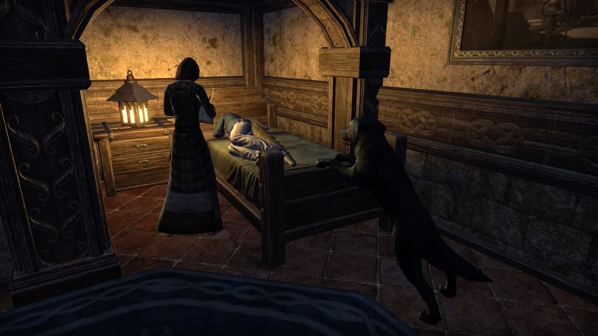 ESOHousemancing's tweet image. Even in @TESOnline, we don't deserve dogs. Look at the goodest boy keeping an eye on his friend &amp;lt;3  #ESOfam