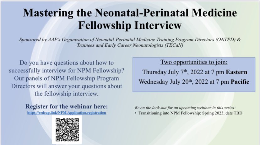 Calling all #PedsRes applying for the 2022 Neo match:
 
@NeoTECaN and ONTPD are joining forces to help you prep for the NICU fellowship interview. You get 2 chances to catch the live panel discussion. #NeoTwitter #NeoMatch2022 #nicufellowship @AAPSOPT