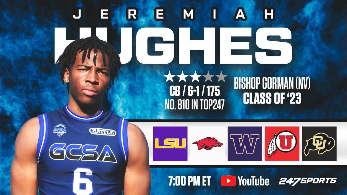 BlairAngulo's tweet photo. It’s decision day for Bishop Gorman cornerback Jeremiah Hughes who will reveal his commitment at 7:00 pm ET / 4:00 pm PT https://t.co/HZFU9FXeBr https://t.co/RtmNcPFyeq