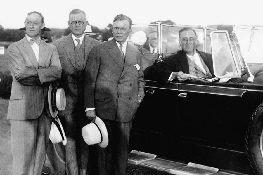 NYPAenergy's tweet photo. #TBT: In 1931, Governor Franklin Delano Roosevelt accompanies original NYPA Trustees on a visit to a potential hydroelectric site on the #StLawrence River prior to construction of our St. Lawrence-FDR Power Project. https://t.co/8pCQrzRiQb