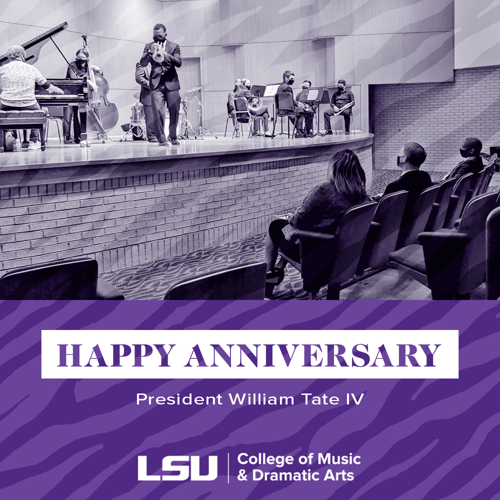 lsumusic's tweet photo. Congratulations to @WFTate4 on the end of his first year as @LSU President yesterday, and the beginning of year two today! We’re excited to see what the future holds for our college, our university, and our state under the #ScholarshipFirst agenda. https://t.co/SnuJqXhGLC