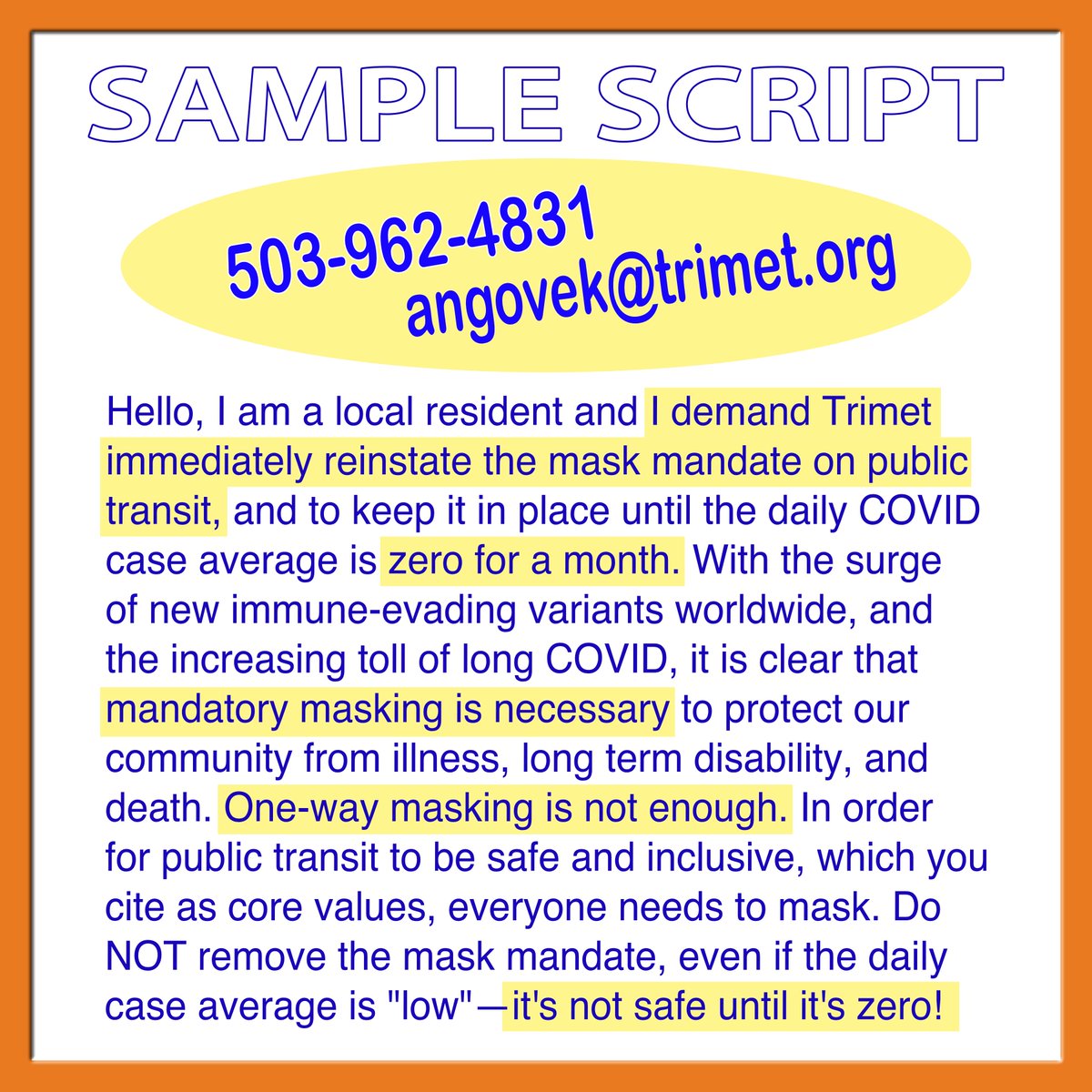 We are locals in the so-called "Portland" metro area who are tired of the lack of masking on public transit. The absence of a mask mandate has made transportation incredibly dangerous for disabled people. Horrific!

Contact Trimet to bring back the mask mandate on public transit!