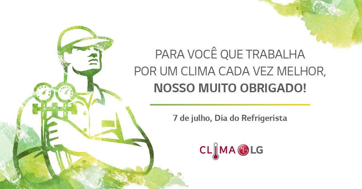 LGdobrasil's tweet photo. Hoje é dia do profissional que deixa o clima aí da sua casa perfeito, não pensem maldade, hein,,. Refrigeirista é quem trabalha com instalação manutenção e consertos de ar condicionado 🔧🛠️
Obrigado por vestirem a nossa camisa!
#LG #LifeIsGoood #DiaDoRefrigerista https://t.co/fg35WD2JoN
