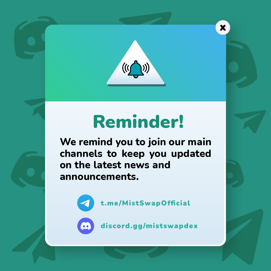 #MistArmy, have you joined our Discord and Telegram channels already? If not, what are you waiting for? Join the Mist! 

t.me/MistSwapOffici…
discord.gg/mistswapdex
