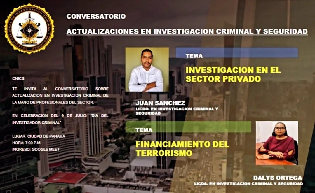 danielwaterman_'s tweet photo. Extiendo la invitación:

✔️ Evento Gratuito

🗓 9 de julio, 2022

📍 7:00 p.m. (Hora de Ciudad de Panamá)

🔗Ingreso a través de enlace:
https://t.co/sB3DbHk2Hm

✉️ Certificado de Asistencia a los Participantes

#investigacion 
#seguridad
#terrorismo
#blanqueodecapitales
#crimen https://t.co/hQ687S19Xe