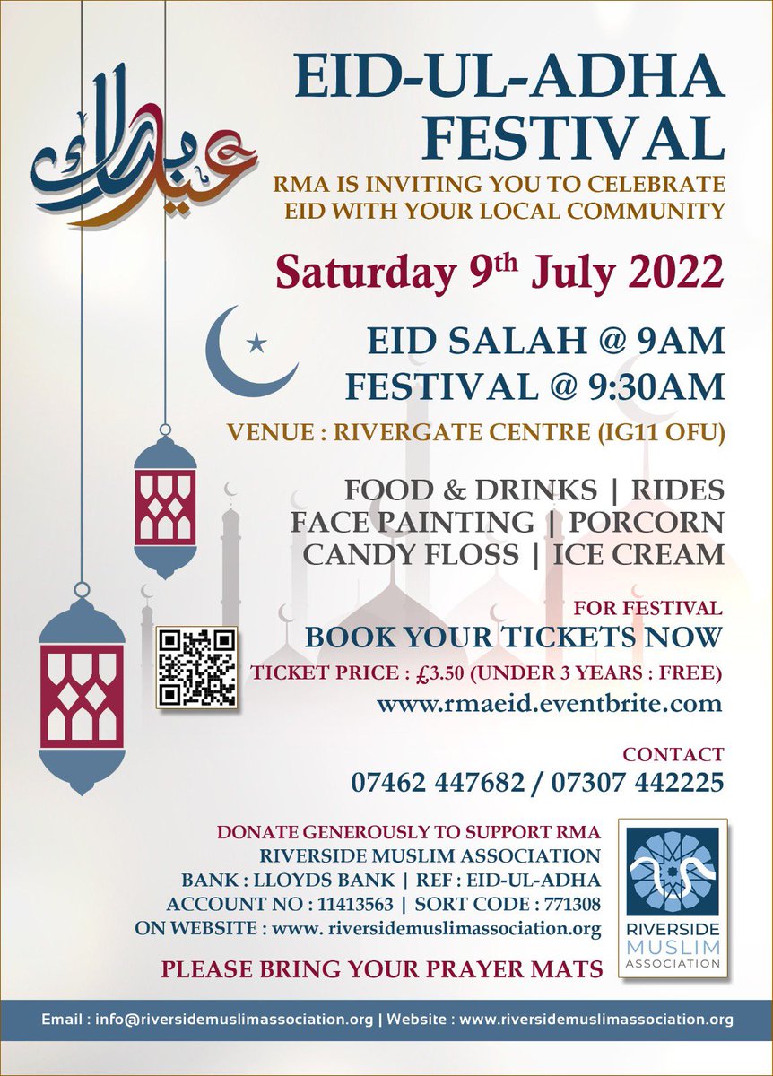 MuslimRiverside's tweet photo. Eid Festival this Saturday! Don’t forget to book your food and drink on Eventbrite https://t.co/EXSQodBb5i https://t.co/pKSV1rcZAR