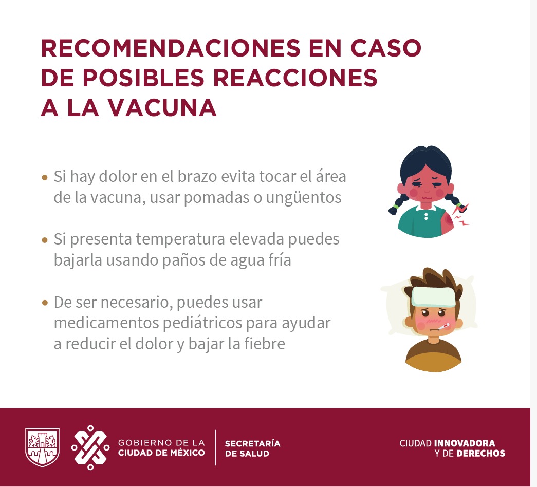 SSaludCdMx's tweet photo. 👉🏽Si tu hija o hijo acudirán a vacunarse, recuerda que es fundamental que no presente sintomatología asociada al #COVID19. 

💉Las reacciones luego de la vacunación pueden ser molestias en el área de aplicación, dolor de cabeza o fiebre. 🤒

👁Revisa más: https://t.co/ynLEYNDlTK https://t.co/8Q5haYvNcF