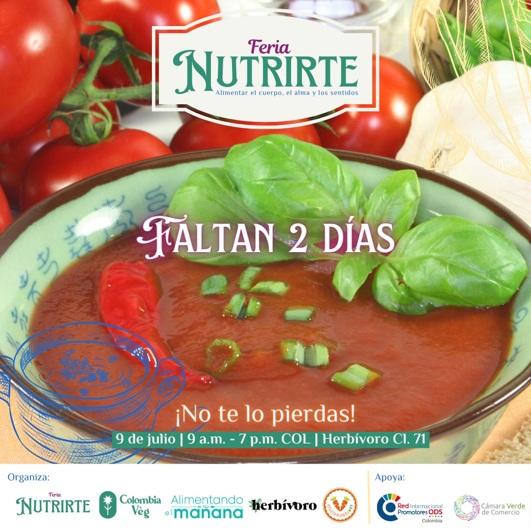#FeriaNutrirte 🌱 | ¡Nos vemos el 9 de julio! 🎉

¿Ya está listx para acompañarnos 🗓? Tendremos jornada completa de 9 de la mañana a 7 de la noche.

¡Y habrá actividades increíbles! 

#ColombiaVeg