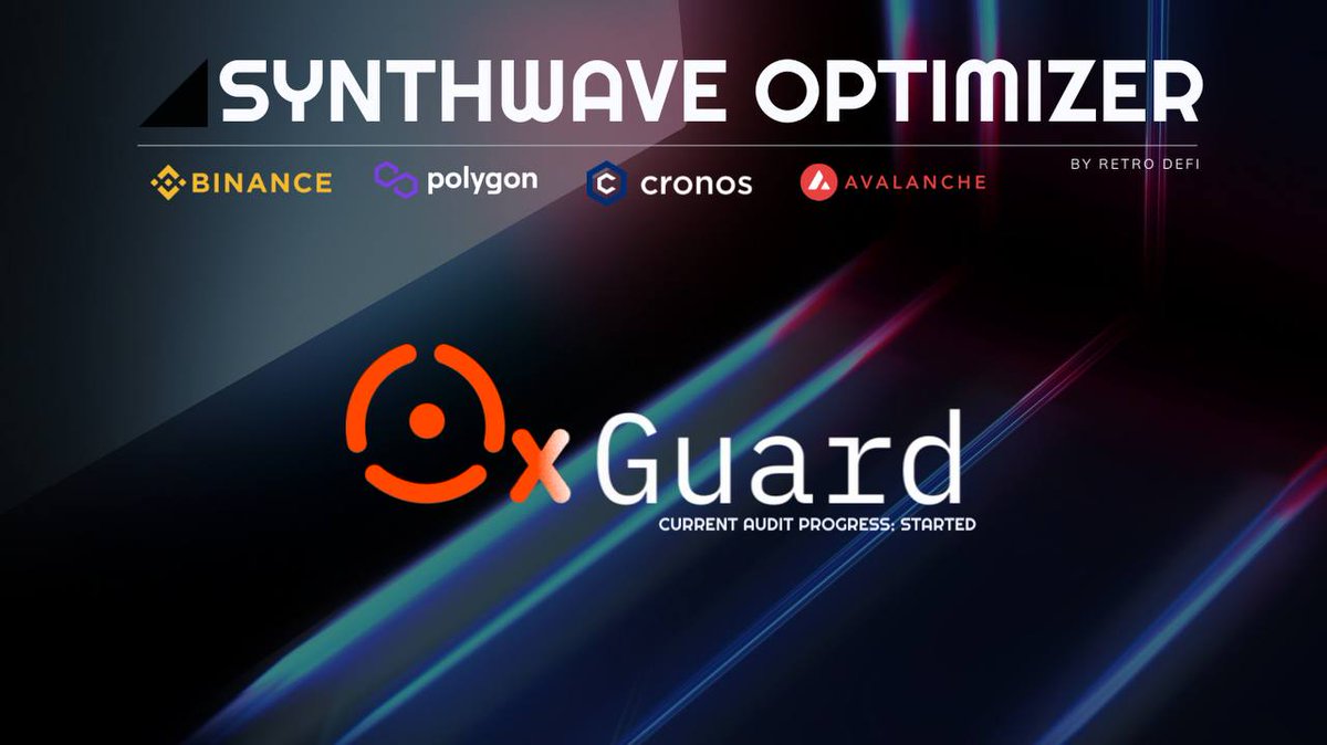 Our 2nd audit is on the way! This time <a href="/0xGuard/">0xGuard</a> will be auditing the Synthwave contracts:
0xguard.com

🔎Audit Status:
- 1st audit by Saulidity: Completed 🟢
- 2nd audit by OxGuard: Started 🔵
- 3rd review by RugDoc: Pending