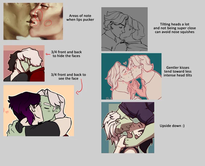 And then some random notes :)

This isn't a tutorial because kisses are super hard to draw and impossible to explain. But, if you're not drawing two heads and smushing them together, I swear it's easier! try it out, I hope one of these tips can help you. 