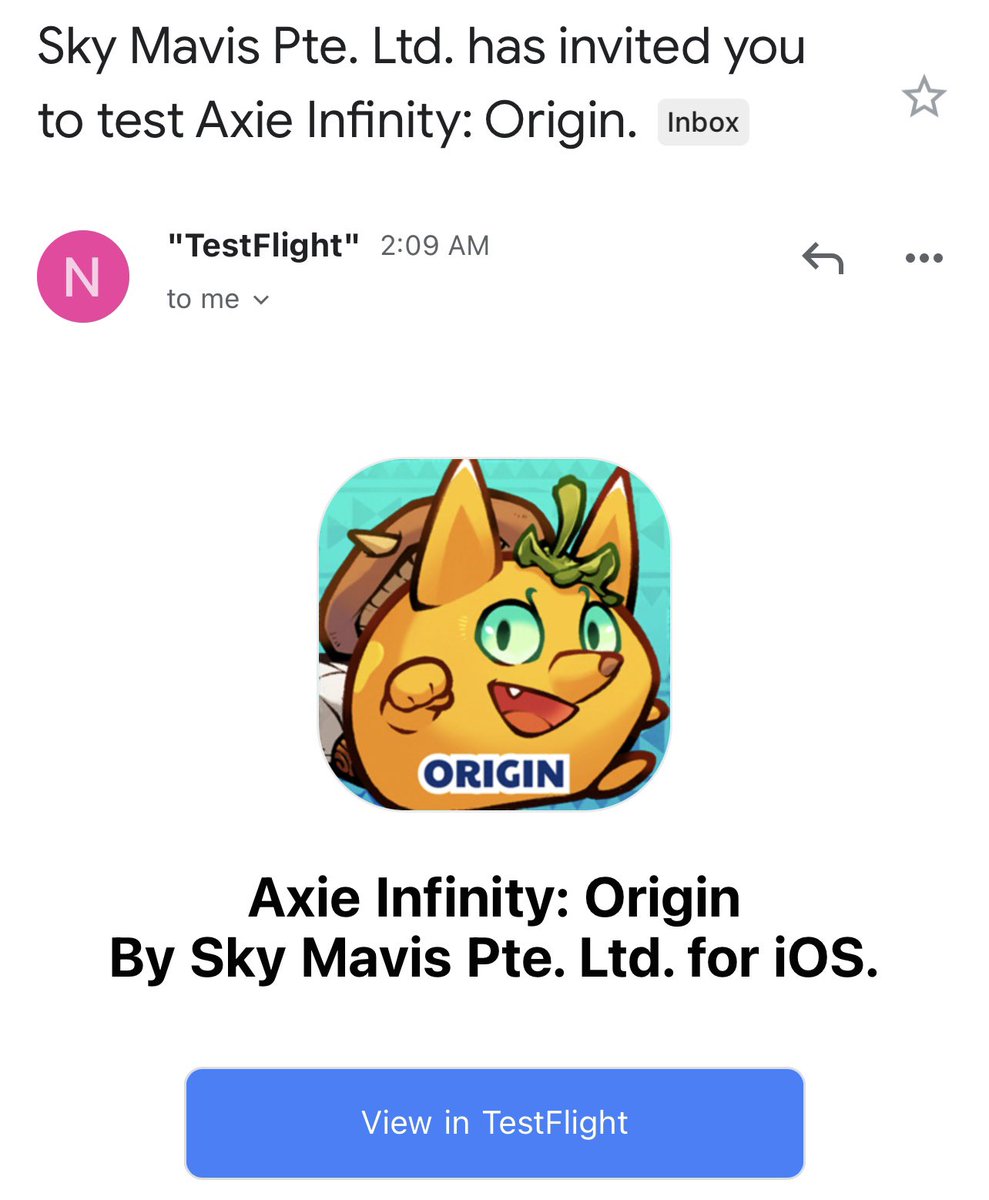 excelsorph's tweet photo. Just got invited to the iOS Testflight for @AxieInfinity . 

While playing V2, I lost access while upgrading the version in Testflight :’(

Expect more V3 content in the next weeks as I’m studying up.

@ReadyPlayerDAO creator https://t.co/mi3a6dBphm