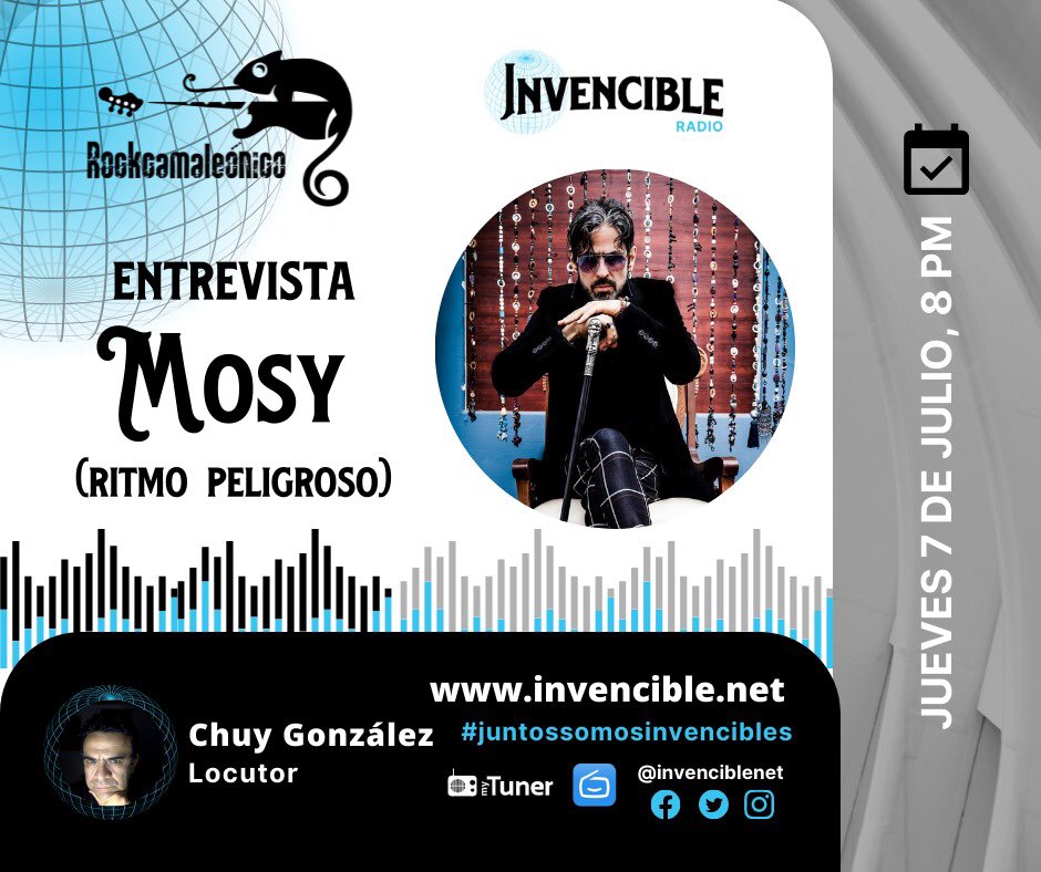 Invenciblenet's tweet image. Sonando #Rockcamaleonico en vivo con @camaleondechuy 🎙
Ahora entrevista con @MOSY777 hablando de su nuevo material “El Conde y las crónicas del pop” que se presenta este sábado 9 jul
Gánate pases dobles!🎟

Dinos a qué banda pertenece #Mosy y gánatelo!

🌐invencible.net