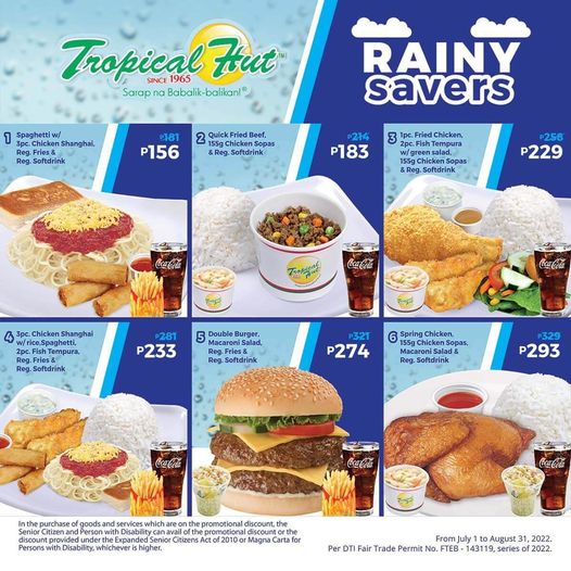 tropicalhutph_'s tweet photo. Your Tropical Hut favorites now made more affordable with our Rainy Savers!
 
Choose from our selection of delicious meals to enjoy in cloudier days here at #TropicalHut.

#SarapnaBabalikbalikan https://t.co/qx6okamPPH