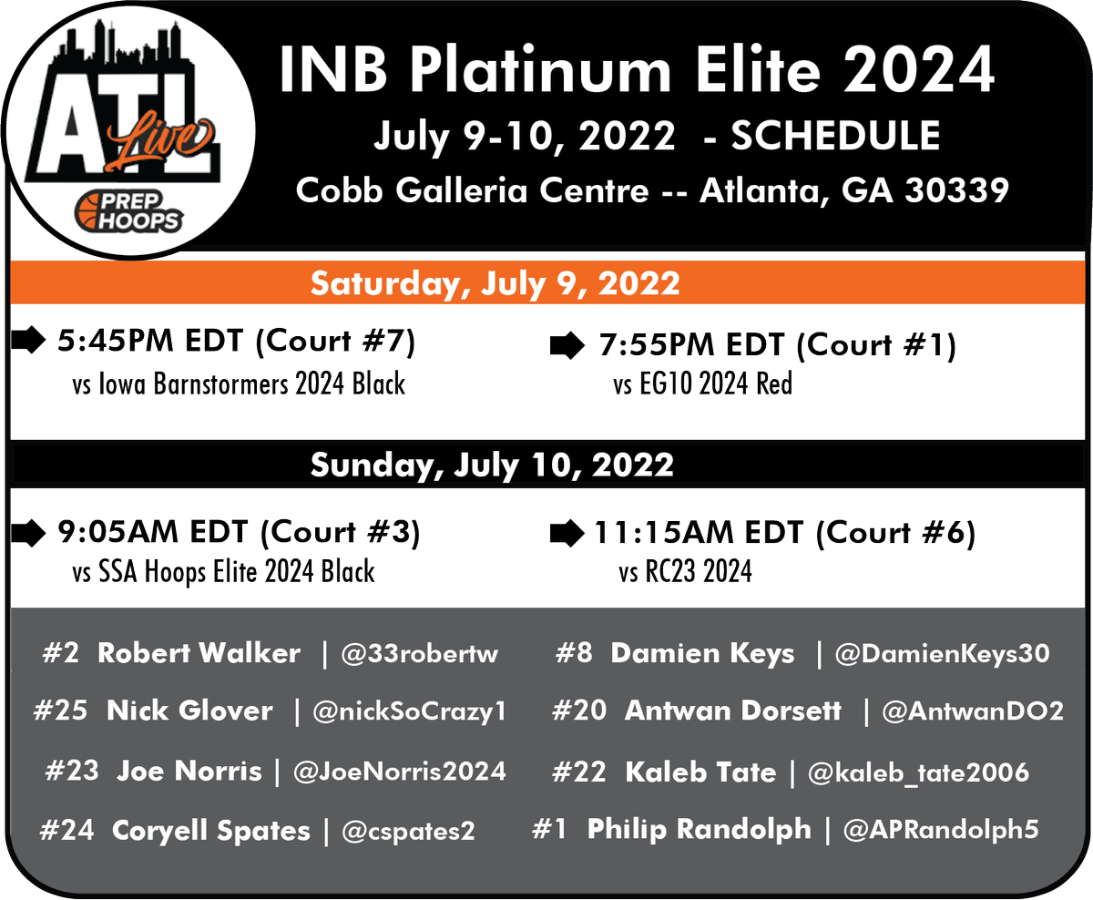 Come check out the 16U-INB Platinum Elite 2024 in Atlanta for the Live NCAA Basketball Event. See schedule below: