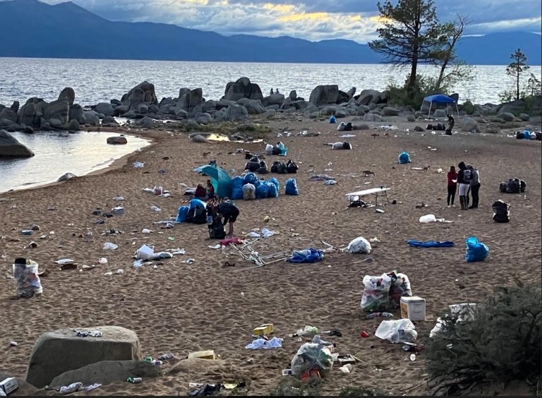 3,450 pounds of garbage were left behind on Lake Tahoe after 4th of July weekend, which is over twice the haul from the year before. 'Patriotic' Americans leaving behind thousands of pounds of trash for environmentalists to clean up is a perfect metaphor for our country's future.