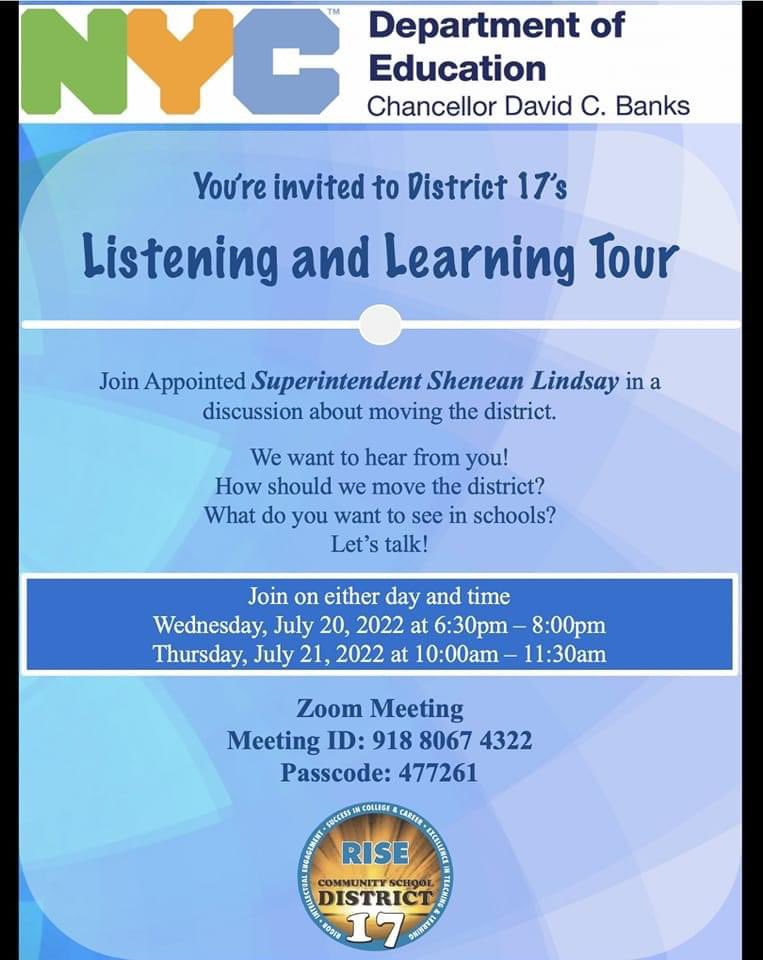 Join us for a discussion as we reimagine education in our district.