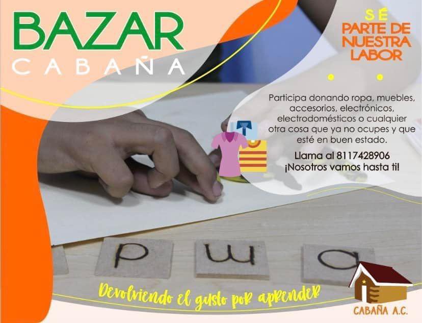CABAÑA AC el próximo sábado 16 de julio tendremos una mega venta de bazar a beneficio de Cabaña AC.

Estamos pidiendo de tu apoyo donando ropa 👕👖, zapatos 👠 accesorios 🕶👜, juguetes 🧸, electrónicos 📺🖨, y artículos de hogar 🪑🛌 que estén en buen estado.