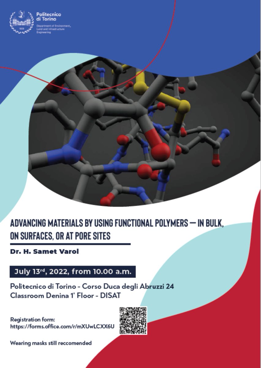 hsametvarol's tweet photo. I am happy to announce that I will give a talk on the 13th of July, 2022, at 10:00 am in the Department of Environment, Land and Infrastructure Engineering (#DIATI) of @PolitecnicodiTorino.
For further info: https://t.co/ircYHWd44I https://t.co/lwunoh2ocL