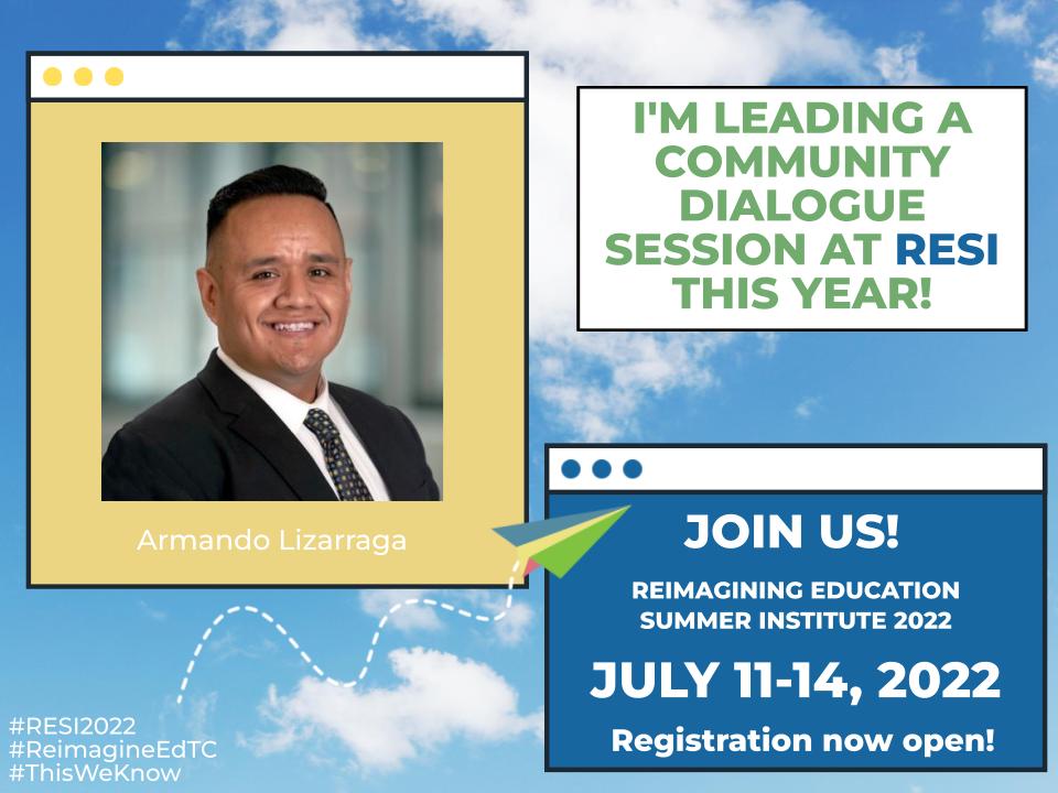 I am excited to continue to be a part of the @ReimagineEDTC community and facilitate a community dialogue session. FYI Day 5 (Friday, July 15th) of the conference is open to the public. 

Learn more about RESI here: bit.ly/3bZlNqj
#RESI2022 #ReimagineEdTC #ThisWeKnow