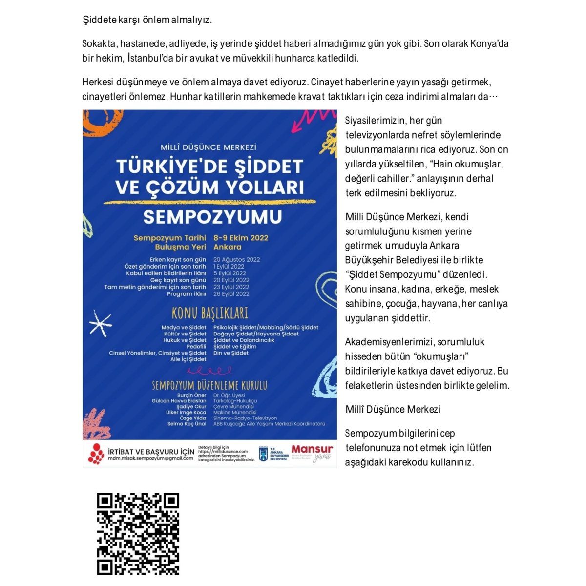 Mdmsiddetsmpzym's tweet photo. Türkiye'nin bitmeyen gündemi arasında baş sıraları zorlayan şiddet meselesi ile ilgili kamuoyu açıklamamız ve davet... Detayları öğrenmek için aşağıdaki bağlantıyı kullanabilirsiniz. 

https://t.co/2SWa935xl2 https://t.co/uNoHmrbZlo