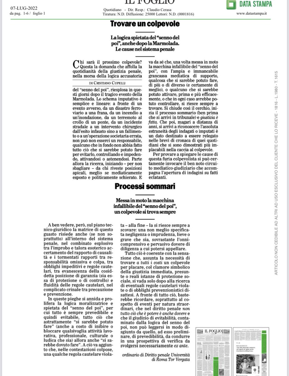 CCupelli's tweet image. Chi sarà il prossimo colpevole?
La logica spietata del "senno del poi" e le cause endogene al sistema penale