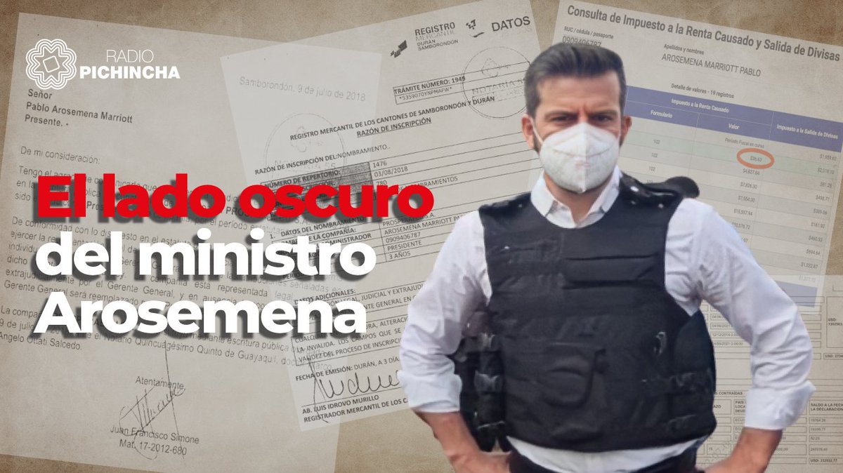 radio_pichincha's tweet photo. 🔎#Investigación | El ministro Arosemena declaró un patrimonio superior a los USD dos millones pero pagó USD 36 de impuesto a la renta. También es propietario de dos empresas que declararon cero impuestos al fisco. 
Los detalles ⬇️
https://t.co/Cpw797Muj3 https://t.co/iVtEvCeXcB